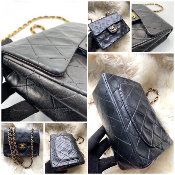 Authentic CHANEL Classic Lambskin Chain Mini Square Flap Bag black in Gold Hardw - Picture 16 of 17